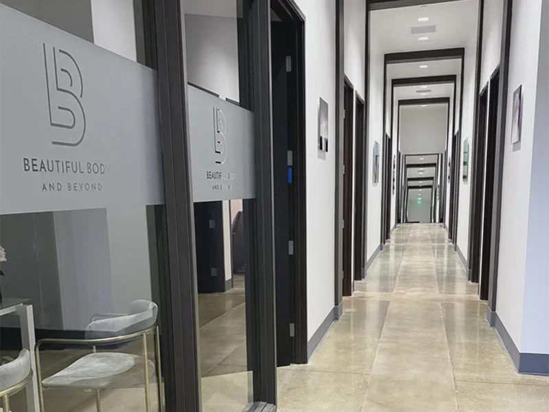 Treatment-room hallway at Beautiful Body and Beyond in Corona, CA