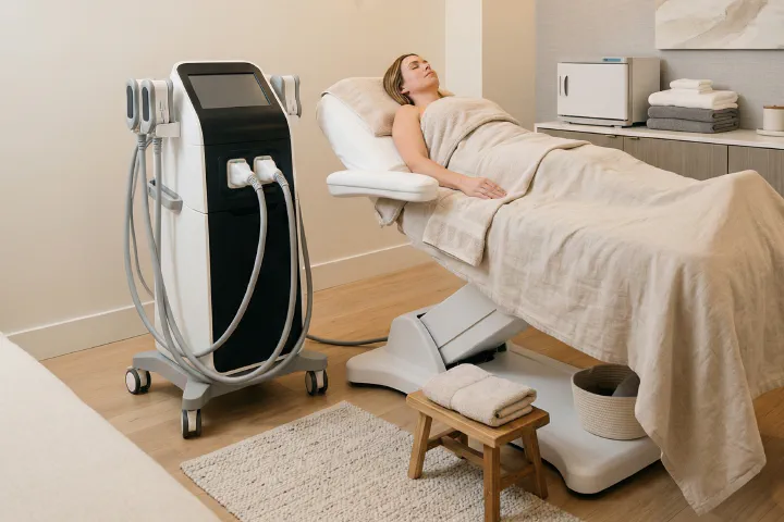 Client resting comfortably during a non-surgical body contouring session in a Beautiful Body and Beyond treatment room