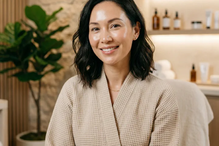 Woman with smooth, radiant skin after microneedling collagen induction treatment at Beautiful Body and Beyond