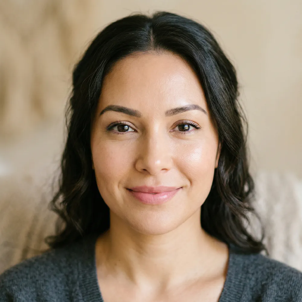 Close-up of a woman's face showing smooth skin texture, refined pores and a radiant glow after microneedling