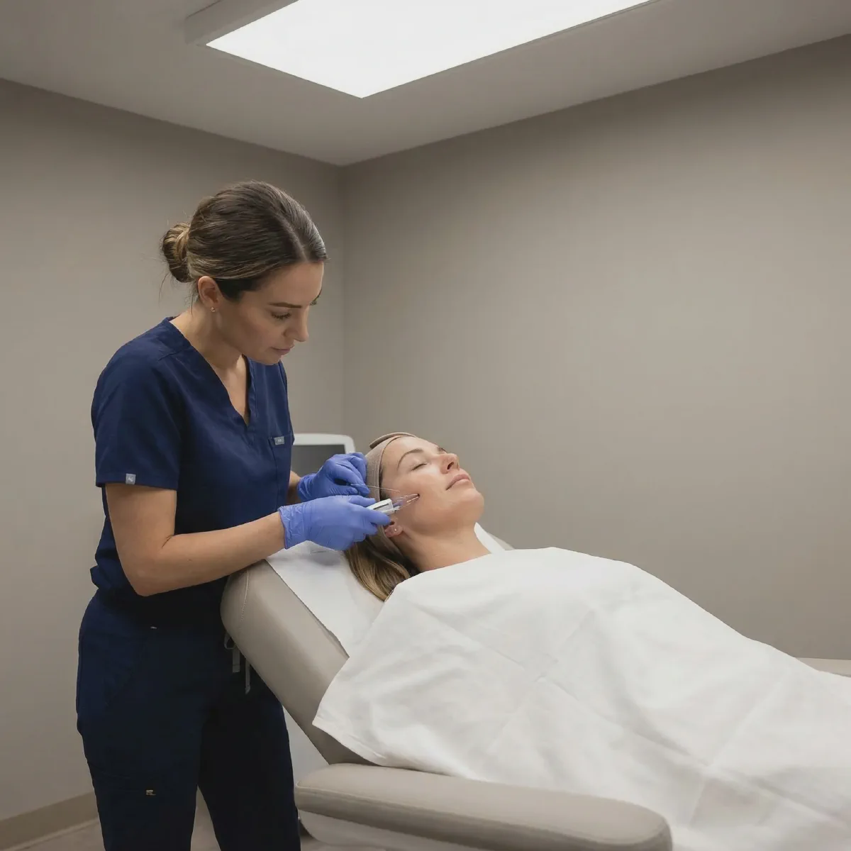 Aesthetic injector performing a PDO thread lift treatment on a woman at Beautiful Body and Beyond in Corona, CA