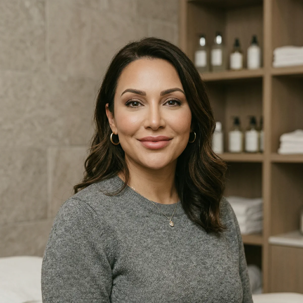 Woman with naturally enhanced lips and smooth, volumized cheeks after Restylane treatment at Beautiful Body and Beyond