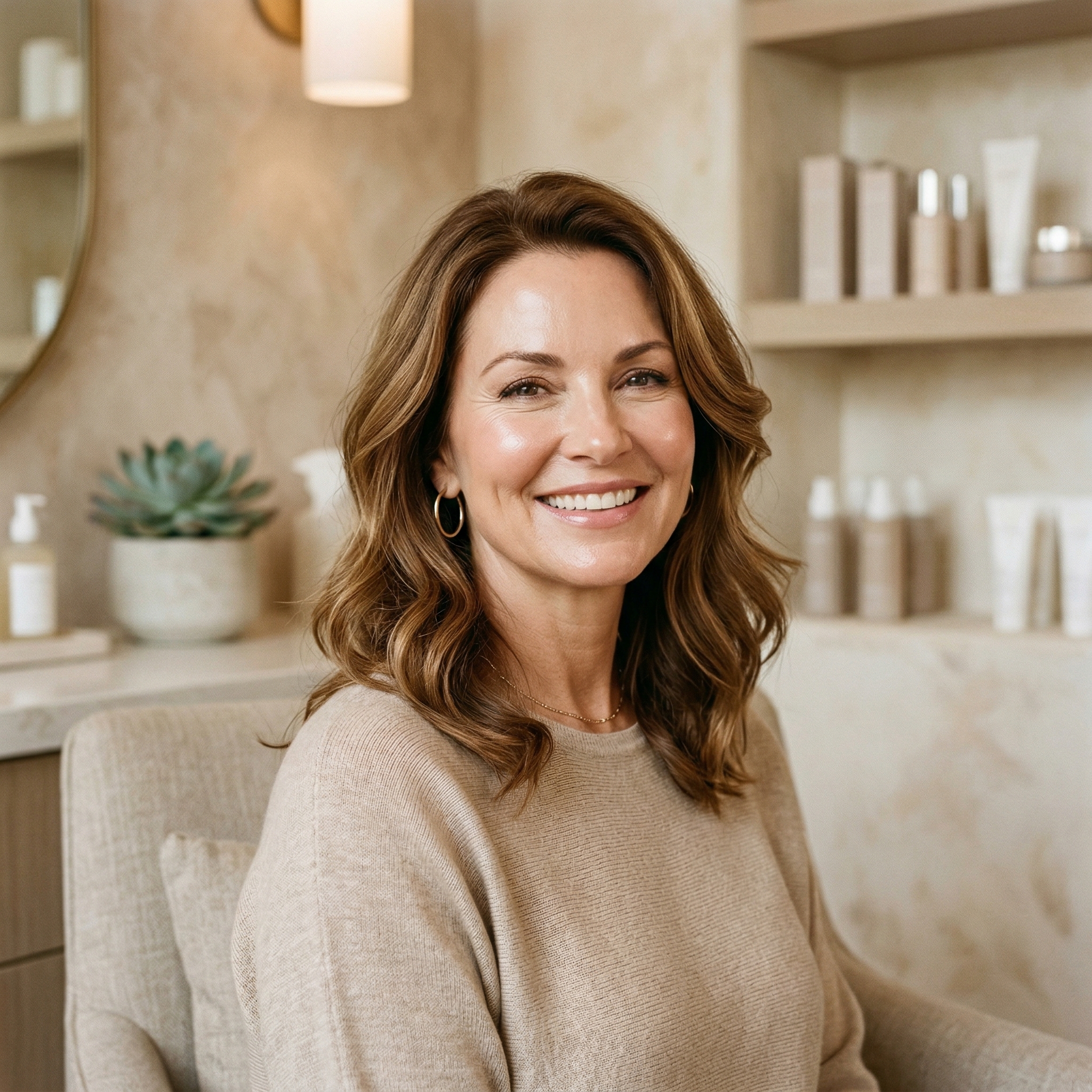 Radiant woman with smooth volumized cheeks and natural youthful glow after Sculptra collagen stimulator treatment