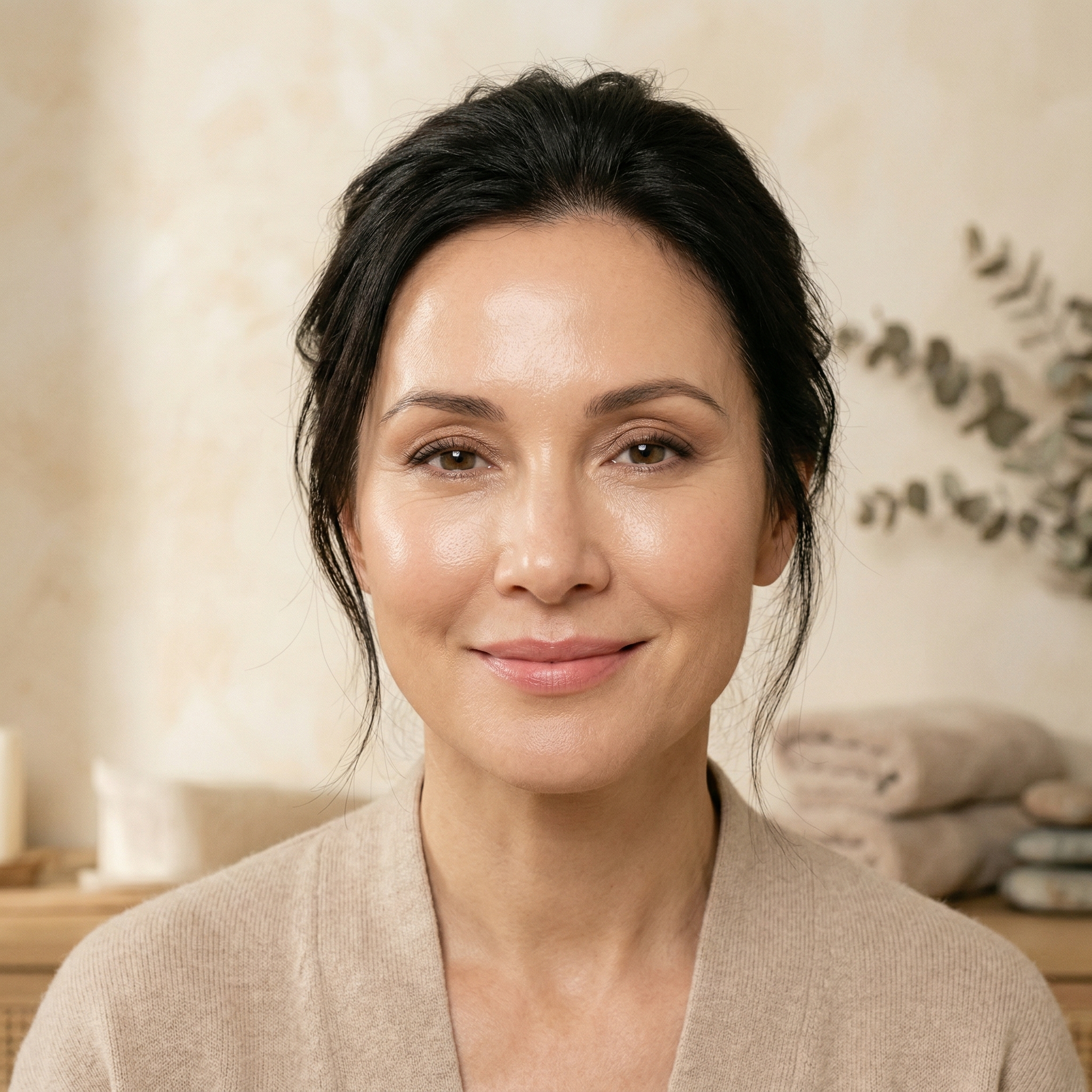 Woman with radiant glowing skin after facial rejuvenation treatment